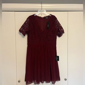 Lulus Angel in Disguise Burgundy Lace Skater Dress